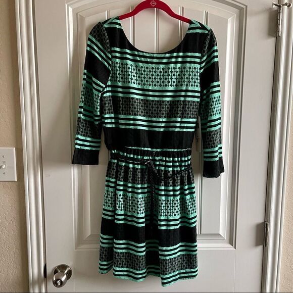 Love Reign Black/Mint Print 3/4 Sleeve Skater Midi Dress; SZ L; BNWT - Picture 2 of 10